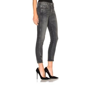 $300 Amo denim twist zip skinny jeans smoke gray